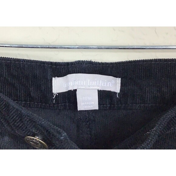 Woman Within Corduroy Black Pants Plus Size 18W Stretch Straight Leg Button Zip - Picture 4 of 8